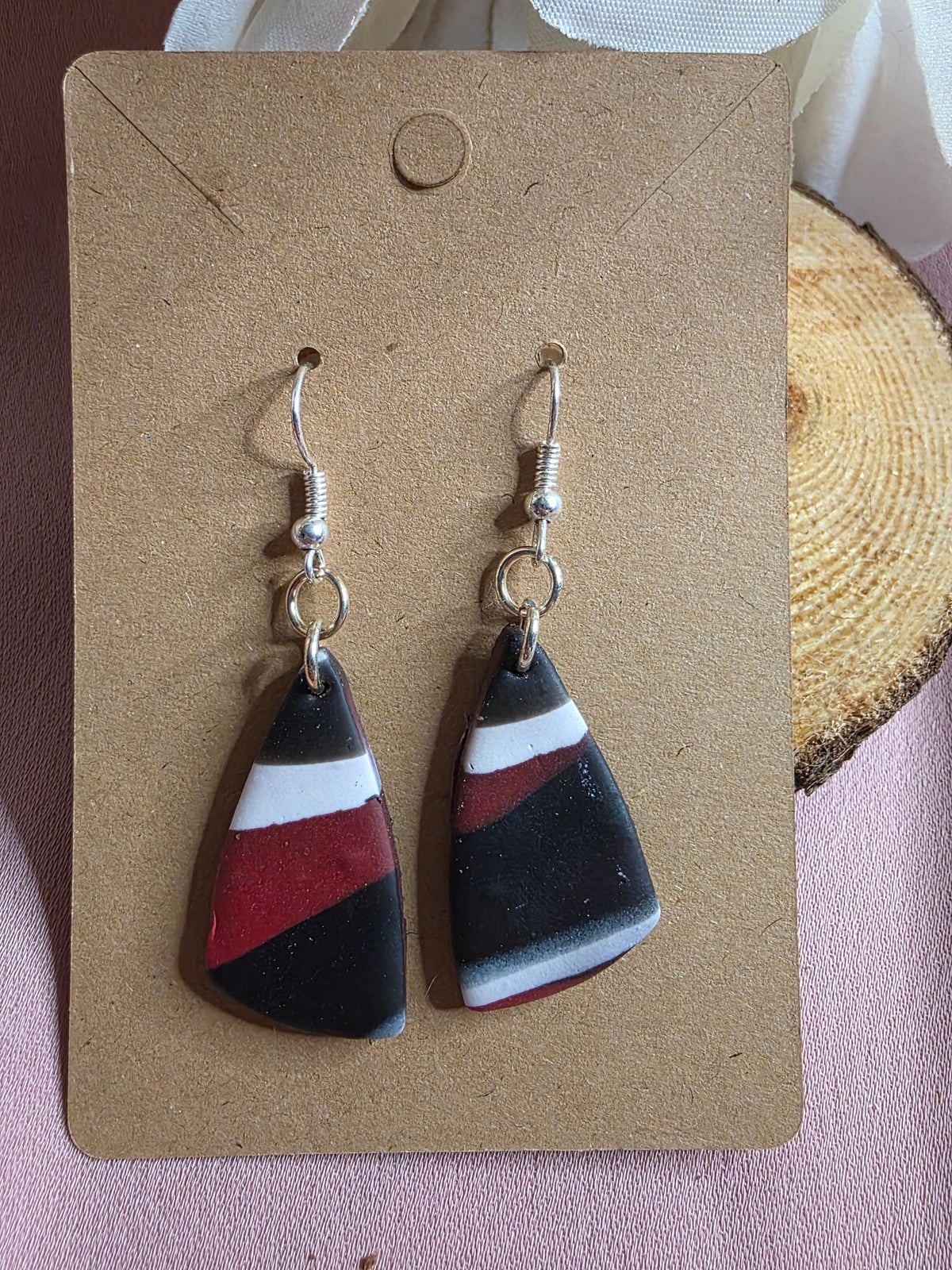 Game Day Diagonal Stripe Dangle Earrings - Red, Black & White
