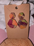 Clay Leaf-Embossed Hexagon Dangle Earrings