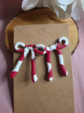 Clay Red & White Stripe Bow Stud Earrings