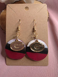 UGA Bulldogs Red Black & White Stripe Clay Disc Hook Earrings with Gold G Charm