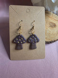 Clay Burgundy Gold Dot Mushroom Hook Earrings