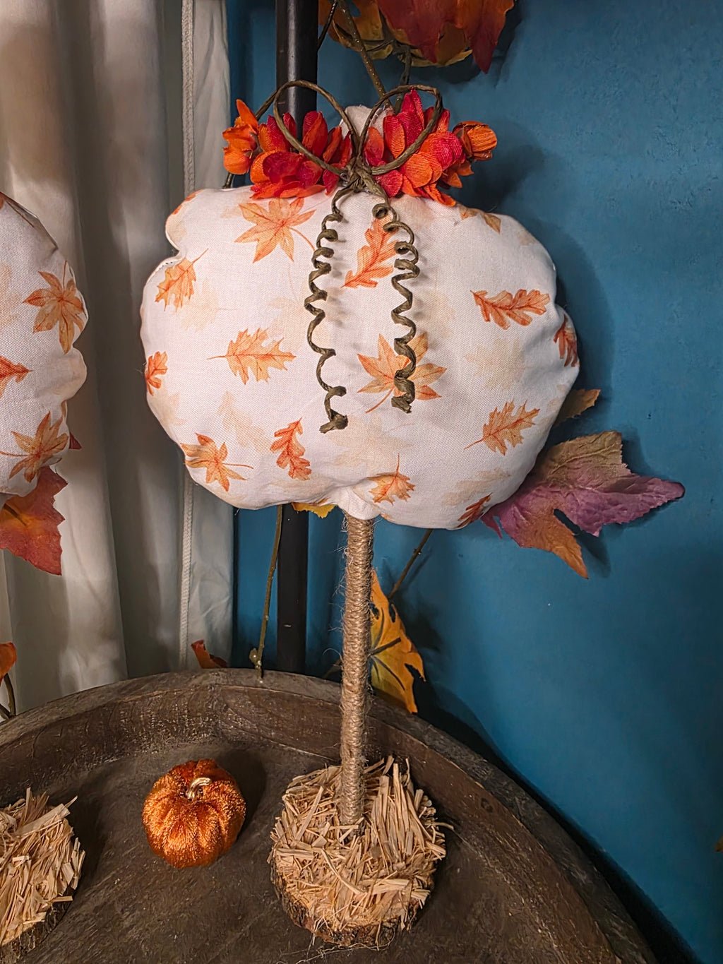 Autumn Leaf Print Fabric Pumpkin Decoration