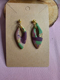 Clay Burgundy Green & Gold Foil Camo Open Marquise Dangle Earrings