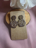Clay Mauve Gold Leaf Texture Hexagon Dangle Earrings