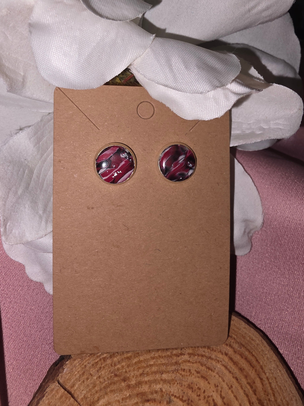 Red & Black Marble Round Stud Earrings