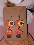 Clay Pumpkin Sunflower & Mushroom Dangle Earrings
