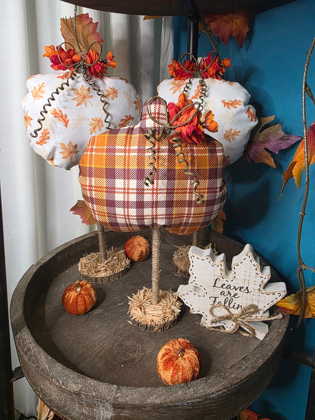 Autumn Leaf Print Fabric Pumpkin Decoration