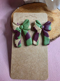 Clay Burgundy Green & Cream Camo Bow Stud Earrings