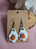 Clay Ghost Holding Pumpkin Spice Latte Halloween Hook Earrings