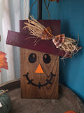 Burgundy Hat Scarecrow Wood Sign with Plaid Bow
