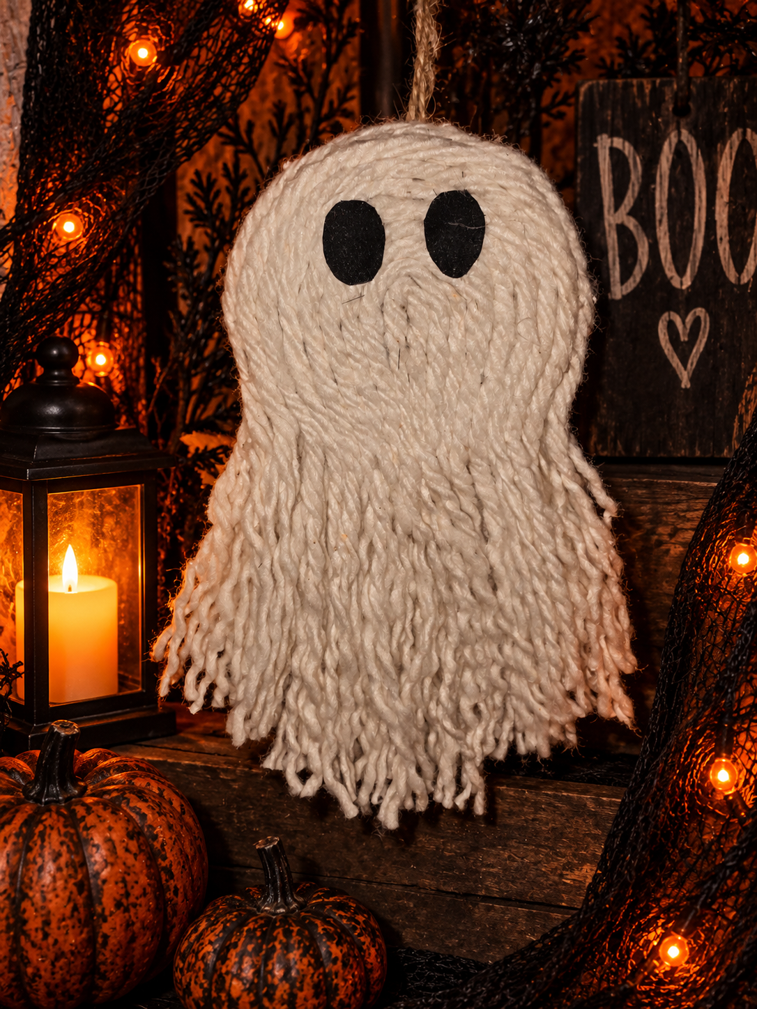 3 Hanging Yarn Ghost Halloween Décor