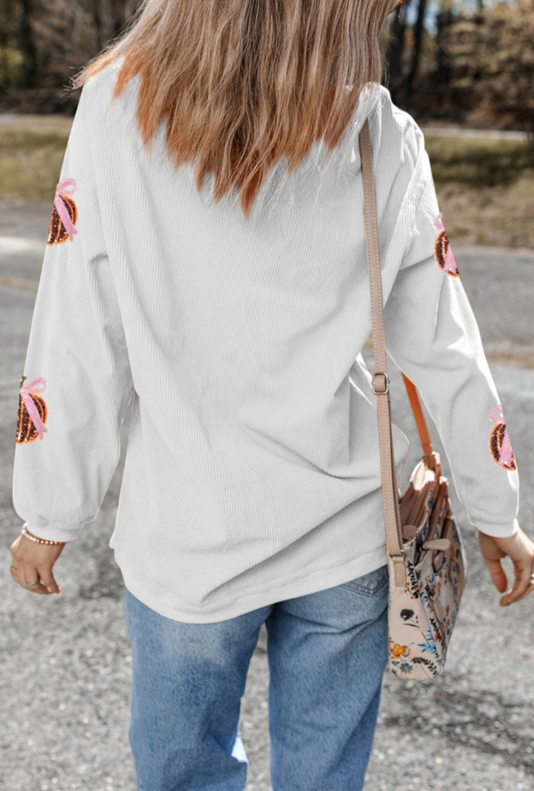 Sequin Pumpkin Bow Sweatshirt