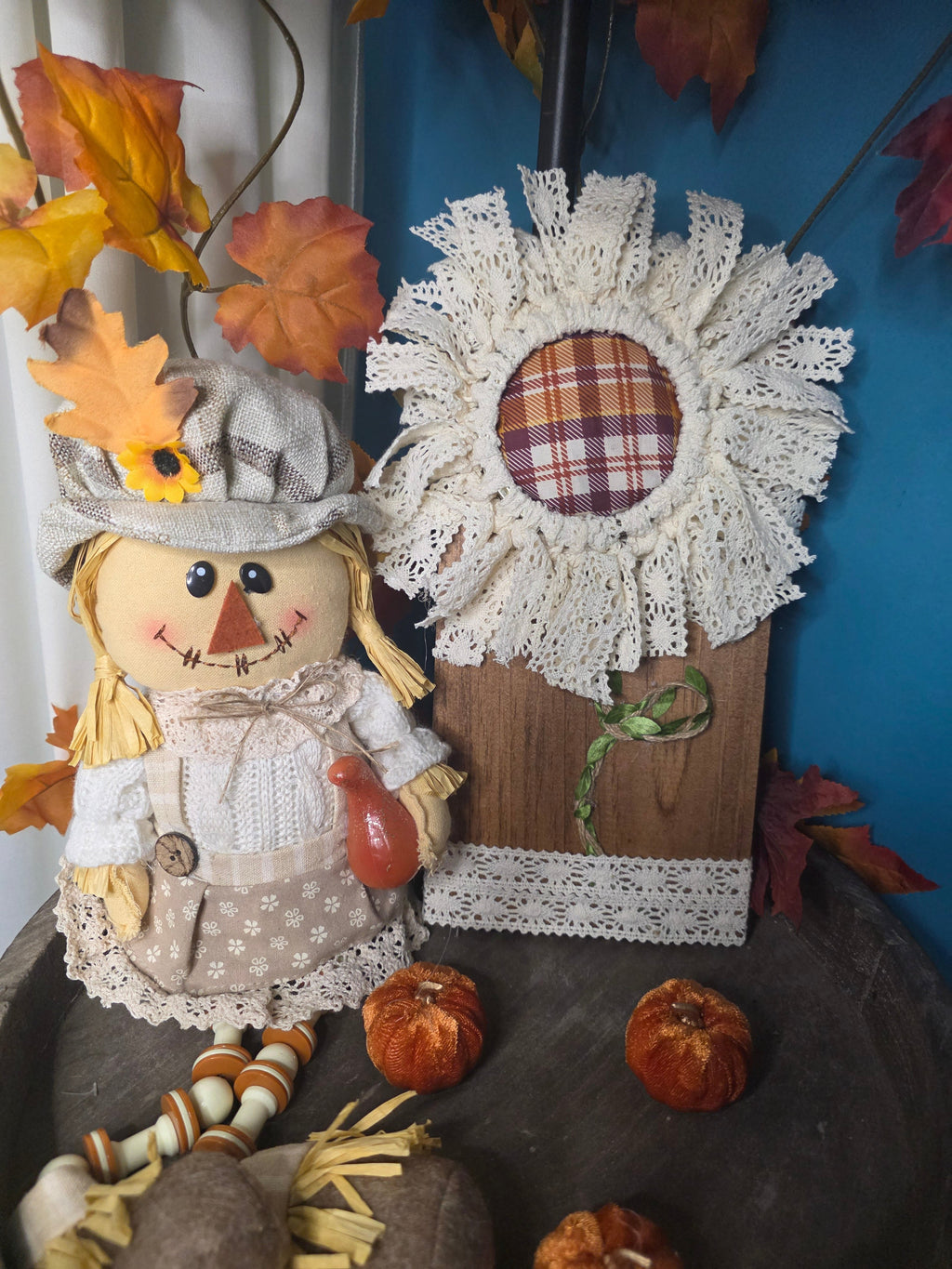 Plaid Lace Sunflower Rustic Wood Sign
