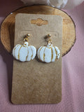 Clay White Gold Foil Stripe Pumpkin Dangle Earrings