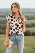 Leopard Print Ruffle Sleeve Blouse
