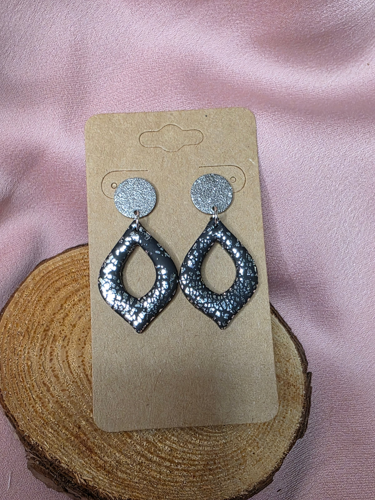 Silver Fleck Open Teardrop Dangle Earrings
