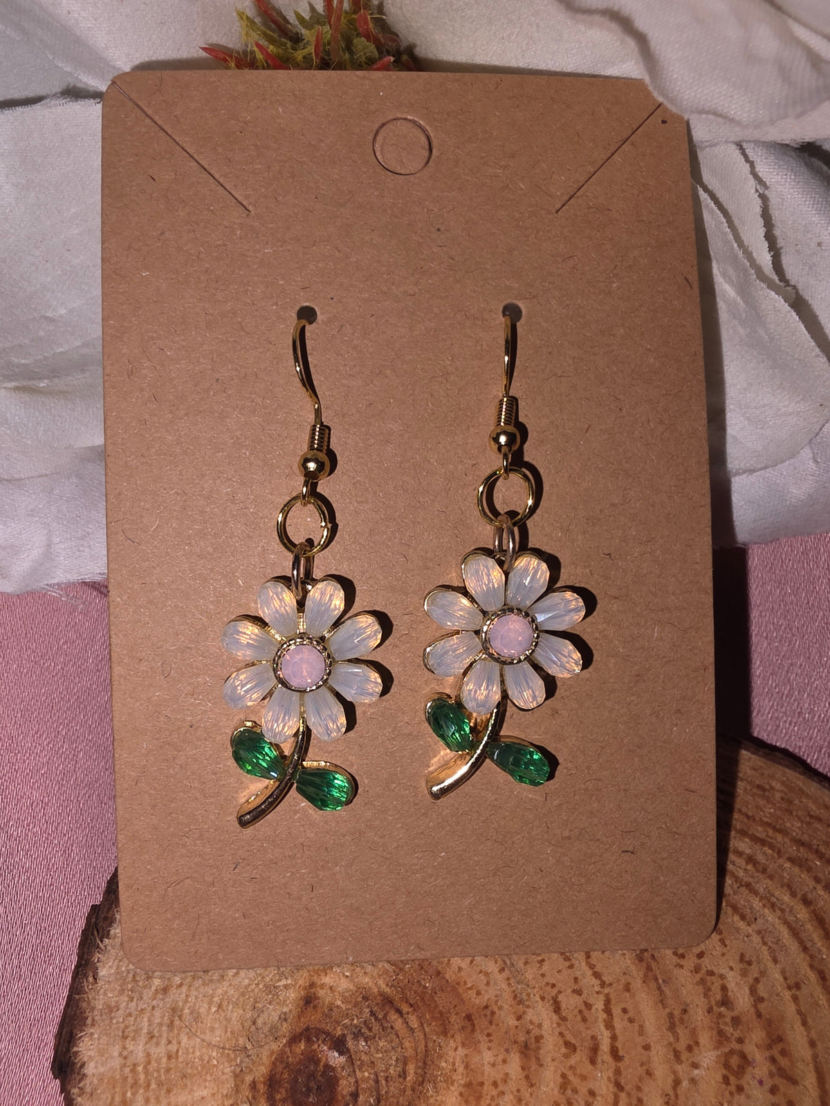 White Daisy Enamel Drop EarringsI