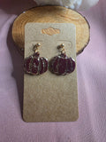 Clay Burgundy Gold Foil Pumpkin Dangle Earrings