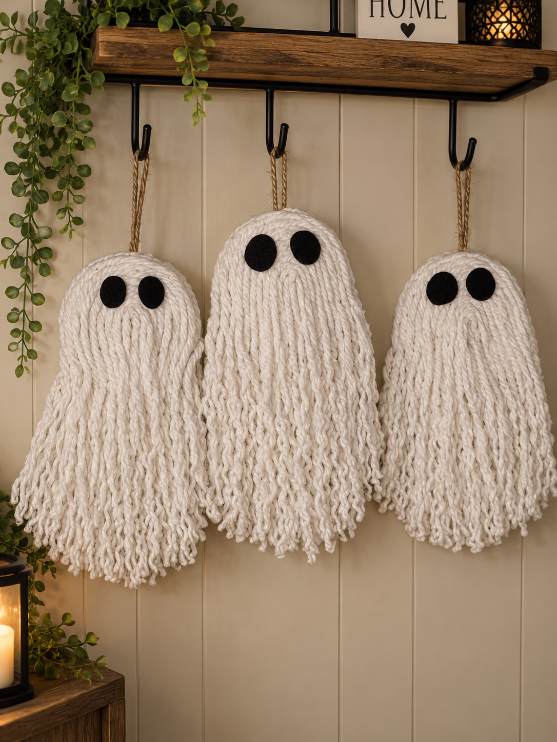 3 Hanging Yarn Ghost Halloween Décor