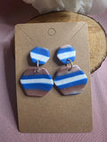 Clay Rose Gold Blue & White Stripe Hexagon Dangle Earrings