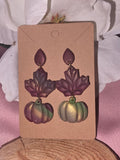Handmade Clay Pumpkin & Maple Leaf Dangle Earrings