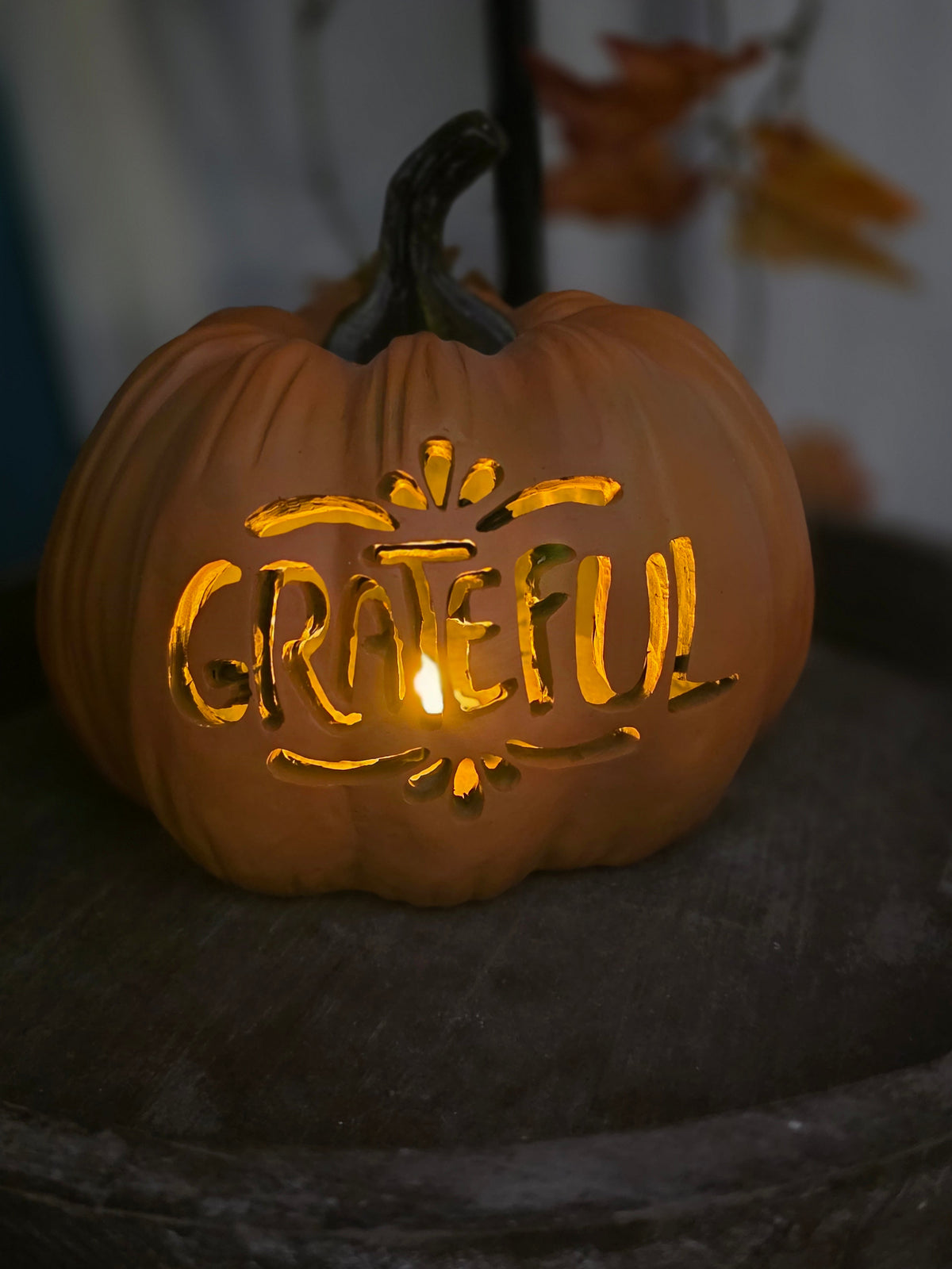 Grateful Carved Pumpkin Decoration