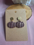 Clay Burgundy Gold Glitter Pumpkin Dangle Earrings